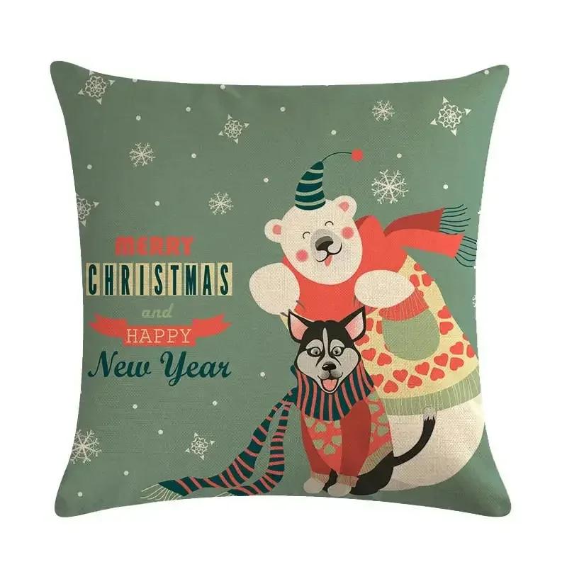 Nordic Cartoon Christmas Polar Bear Animal Print Cushion Cover Decorative for Sofa Linen Pillow Case Home Decor 45X45CM