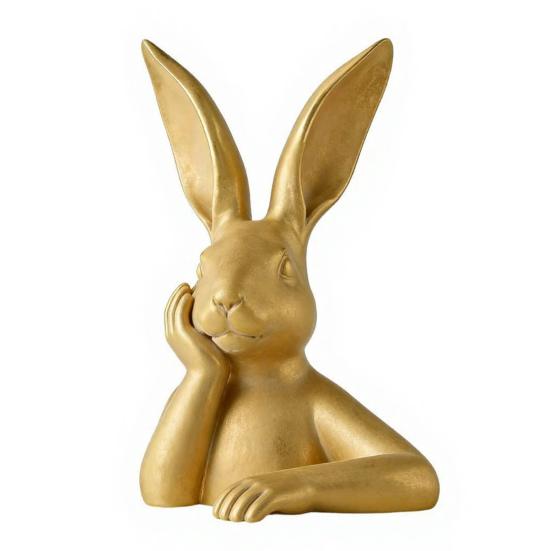 

Золотая статуэтка кролика на Пасху 3D-печать Статуэтка думающего кролика Винтажное настольное украшение для весеннего камина Полки Центральный элемент золотистый
