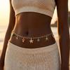 Boho Metal Starfish Shell Waist Chain for Women Summer Beach Sexy Pearl Beaded Belly Chain Bikini Party Vacation Jewelry