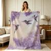 Soft Flannel Blanket with Hummingbird And Purple Floral Print All Season Warm Throw Blanket for Couch Sofa Bedroom Office Living Room Home Decorative