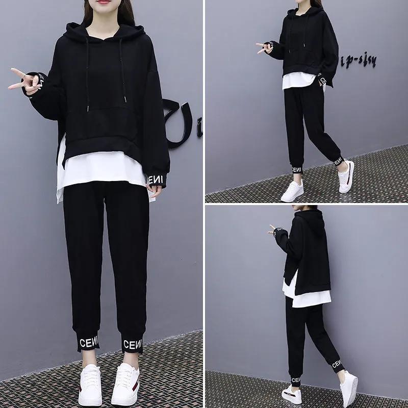 Women's Spring/Autumn Lightweight Set Loose-fitting Sweatshirt + Long Pants Two-piece Set