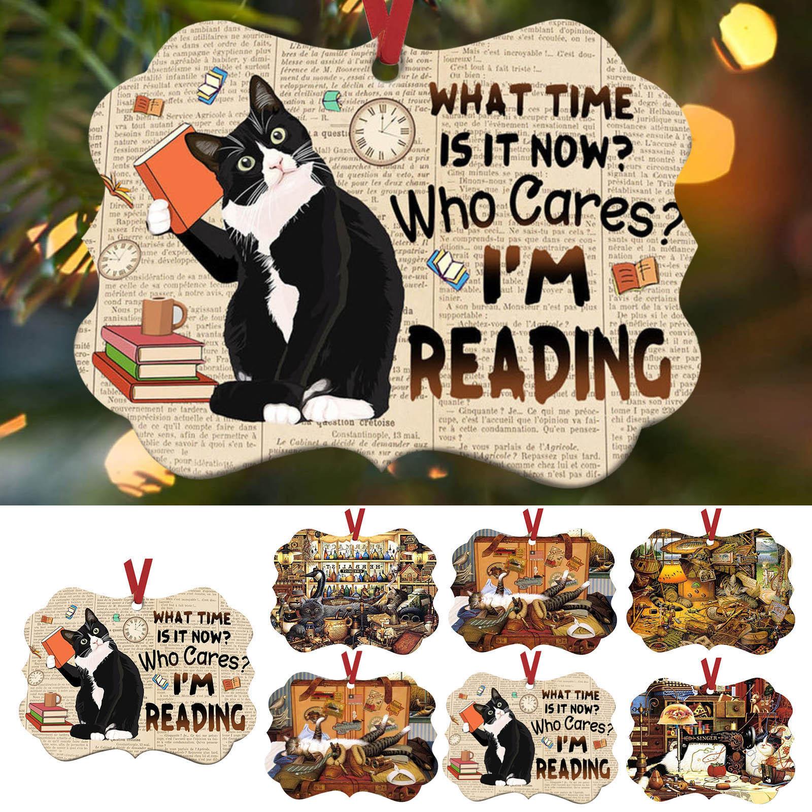 

Кошка Подвеска Рождественские украшения Деревянная плоская рождественская елка Подвесные украшения Рождественский печатный орнамент Рождественская елка Праздничный декор для вечеринки для друзей семьи