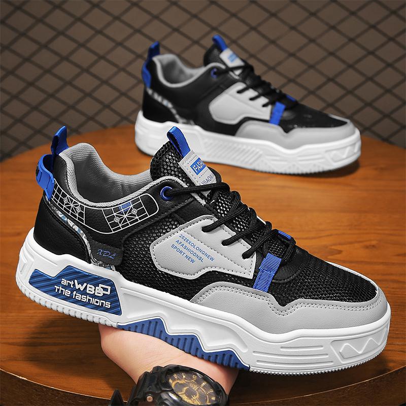 Summer new color matching college style casual low-top board shoes mesh thin breathable thick sole increased height