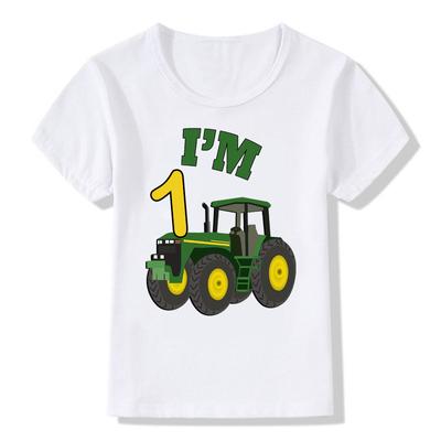 Junge Süß Bauernhof Thema Traktor 1-10 Geburtstag Zahl Druck T-Shirt Kinder Geburtstag Junge&Mädchen Lustiges Geschenk T-Shirt Geschenk Kinderkleidung