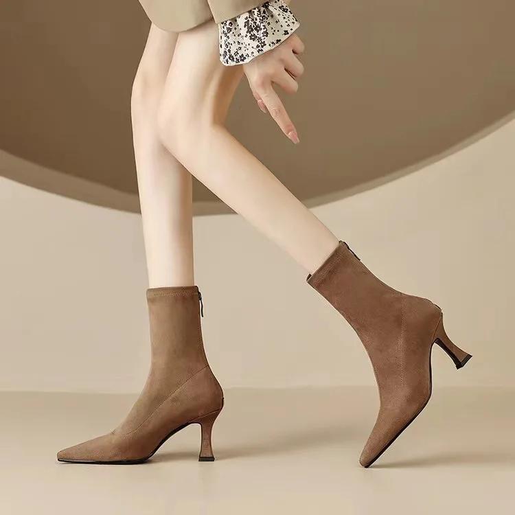 Fashion Women Stretch Ankle Boots Sexy Pointed Toe Short Botas Shoes Fashion Partys Stiletto High Heel Socks  Botas De Mujer