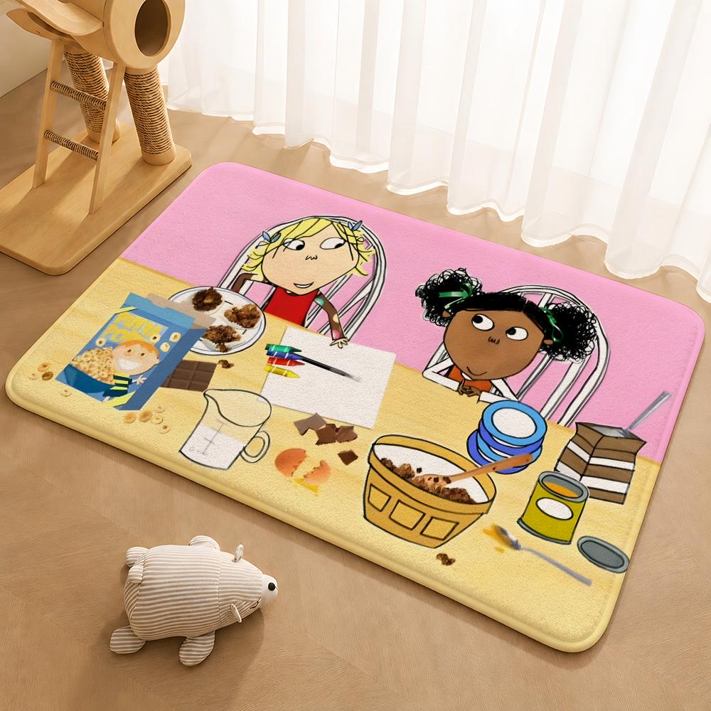 Charlie und Lola Anime Bodenmatte Fußmatte Weiche Flanell-Rutschfeste Tür-Teppich für Wohnzimmer