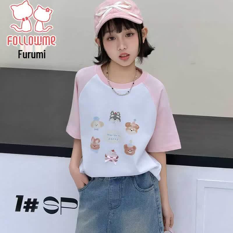 Flo Romy Girls' Cartoon Dog Print Short Sleeve T-Shirt