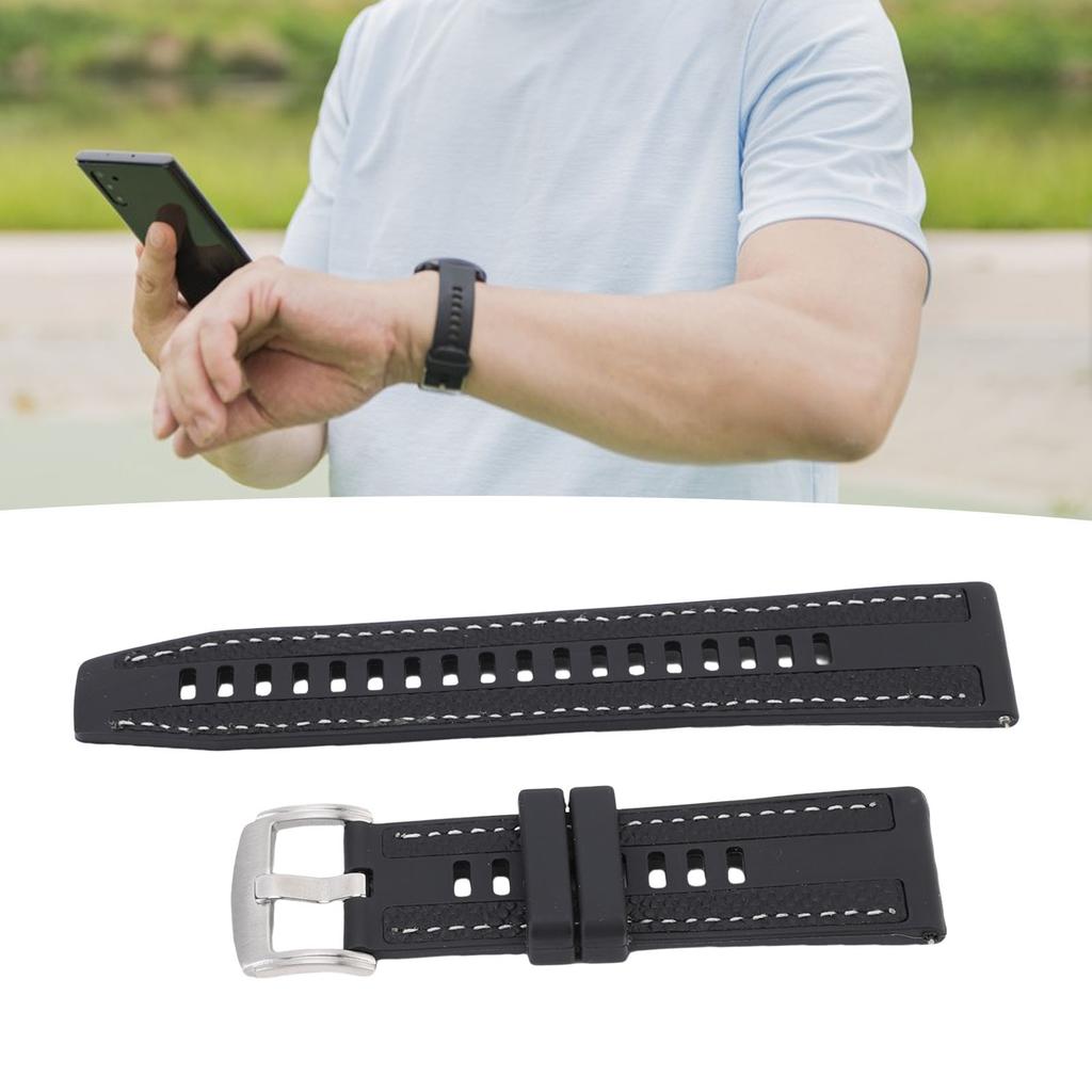Watch Strap Fit for GT3 Smart Watch Water Proof Rubber Band Replacement Lychee Pattern 22mm Black