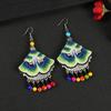A few embroidered fabric earrings, long tassel personalized fan earrings, women's retro Miao flower earrings