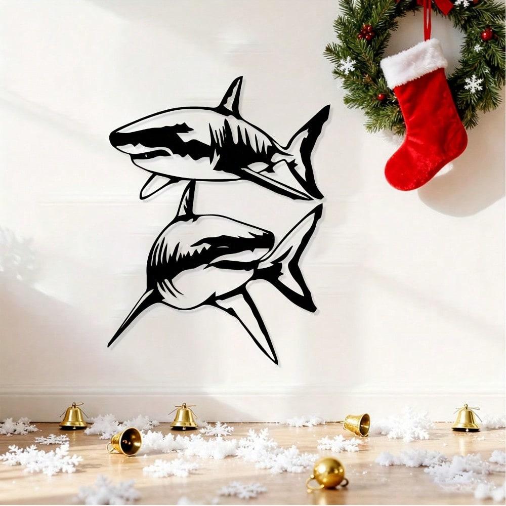 1pc Shark Metal Wall Art, Rustproof Marine Sculpture for Home Decor & Christmas Gift