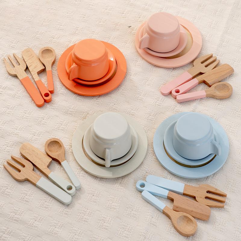 Wooden Children'S Simulation Playing House Boys And Girls Cooking Afternoon Tea Set Mini Kitchen Educational Toys