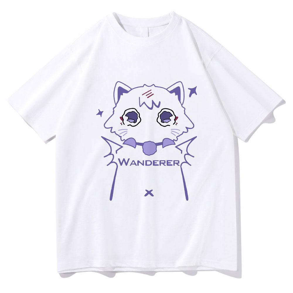 Genshin Impact Scaramouche Cat T Shirt Cute Fashion Men Aesthetic Graphic Wanderer Tshirt Unisex High Quality Cotton Tees Korea
