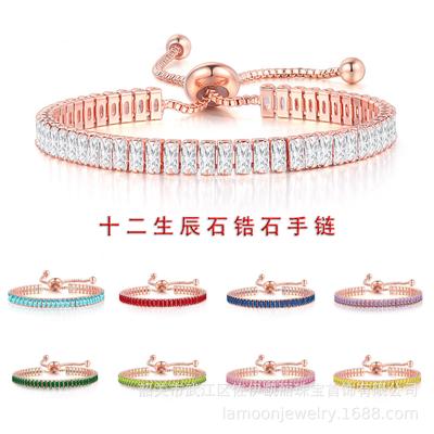 Misty Moon, Popular Rectangular Zircon Bracelet Women'S Adjustable Crystal Birthstone Jewelry