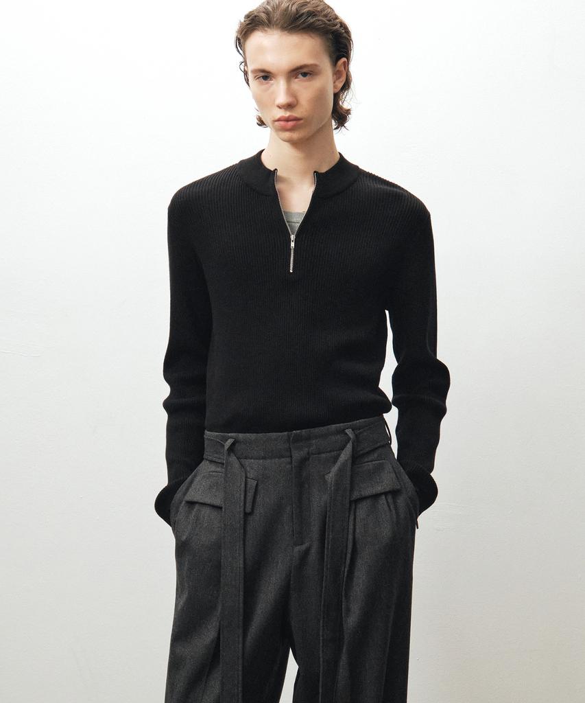 NOIRER Ribbed Zip-Up Knit (Black)