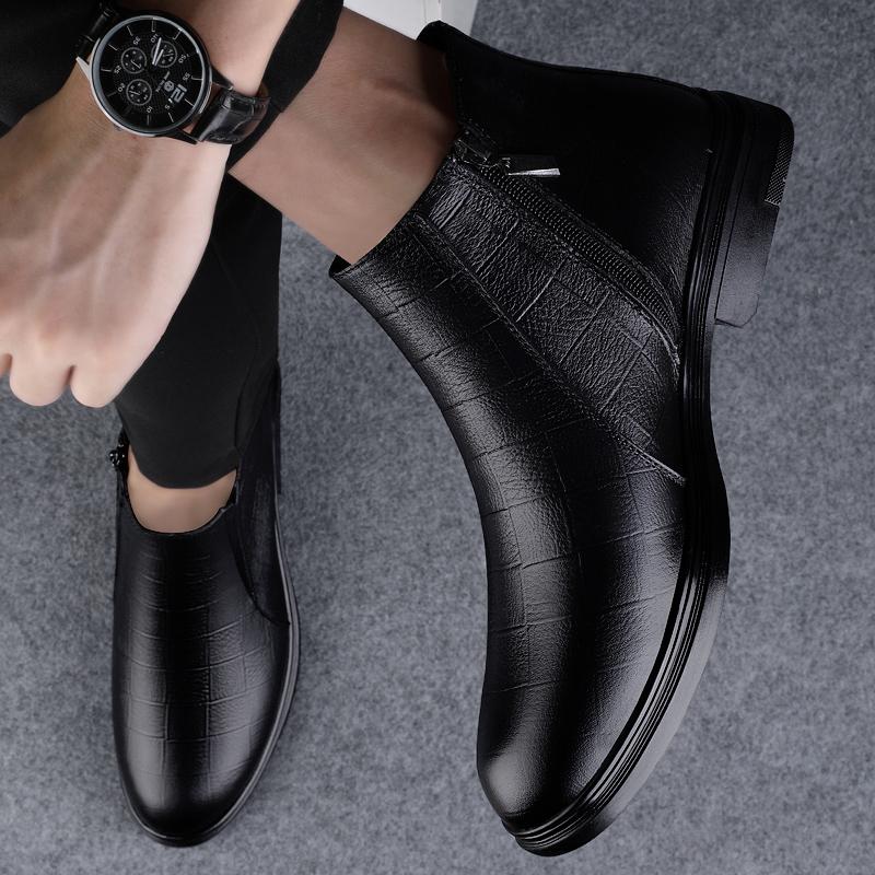 Mode Neue Herren Chelsea Boots aus echtem Leder Mode Vielseitige Stiefeletten Business High Top Freizeitschuhe Britischer Stil Herrenstiefel