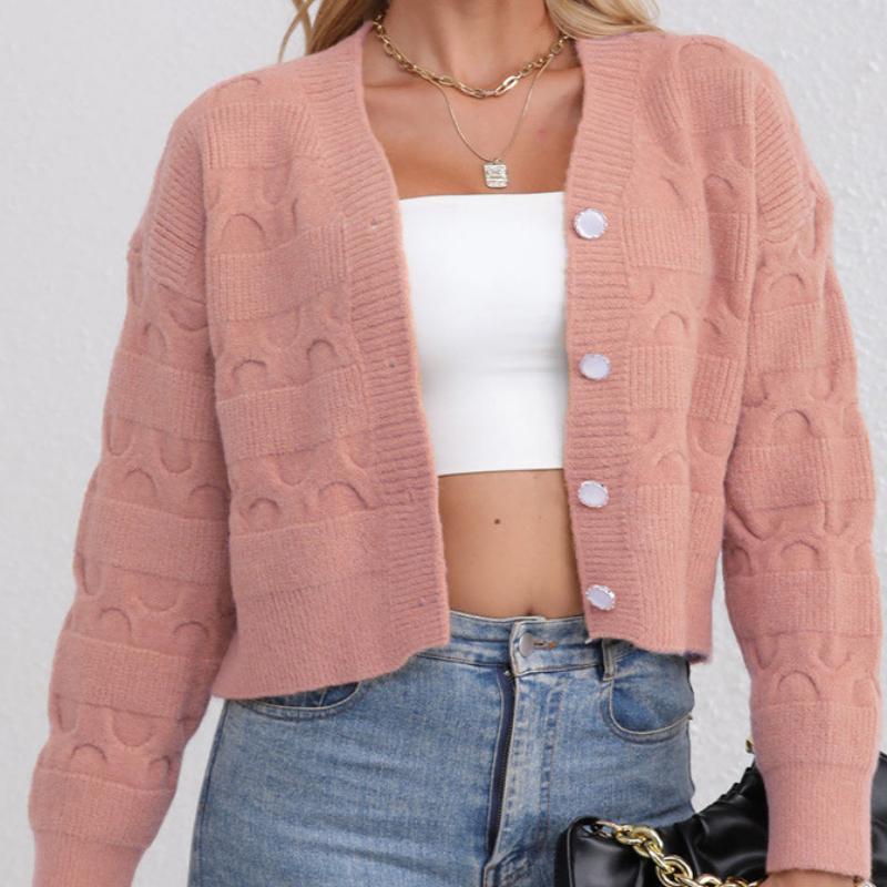 IHUASU Cardigan court tricoté pour femme, manteau pull à manches longues, tendance automne et hiver