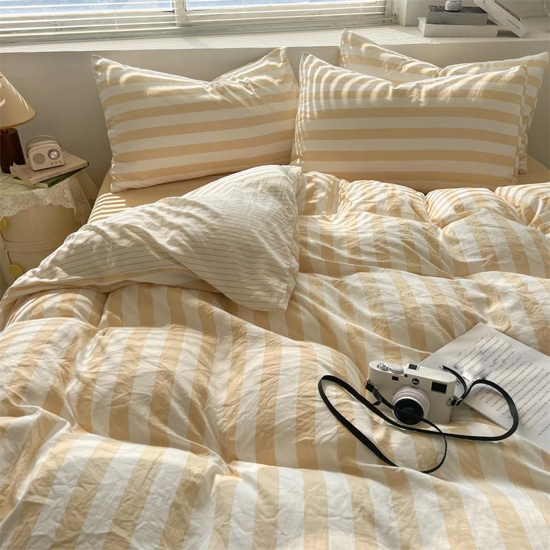 

Yellow Bedding Set Solid Color Duvet Cover Set With Pillowcases For Girls Boys Bed Sheet Set for all seasons Flat Bed Sheet&180x220cm 4pcs