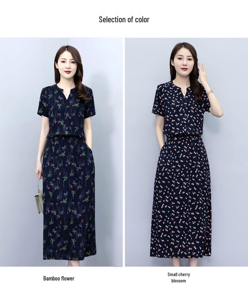 2025 Summer Collection: Floral V-Neck Cotton and Rayon Dress - Waist-cinching, Slimming, Age-Reducing Long Dress for Women