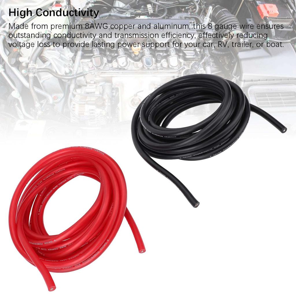 2PCS 8 Gauge Wire High Temperature Tolerant 8AWG Automotive Power Ground Cable for Vehicle RV Trailer Boat 25FT