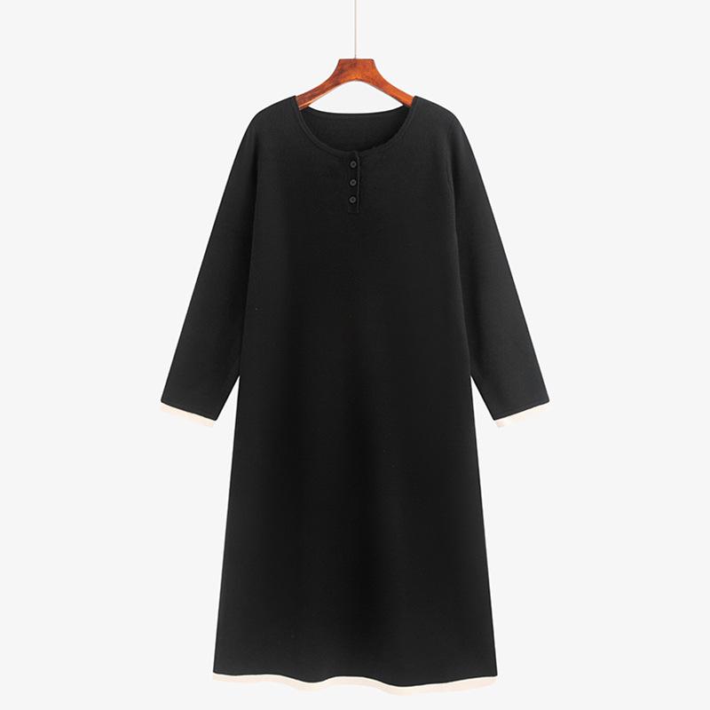 Winter 2025 Plus Size Women s Round Neck Mid-Length Knit Dress - Versatile Style XL (120-150 jin) чёрный