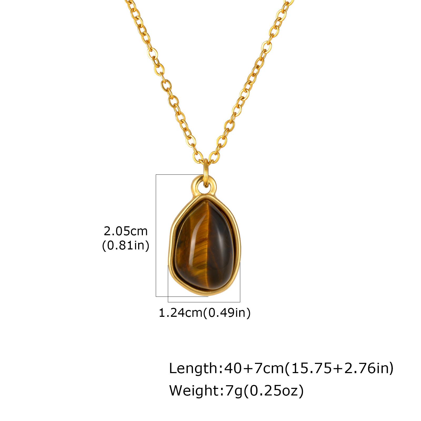 Stainless Steel Natural Tiger S Eye Water Drop Pendant Necklace Female 2857 золотой