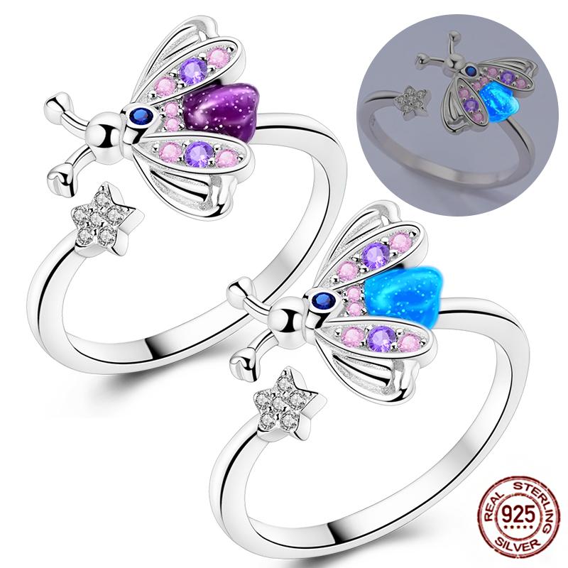 Free Size 925 Sterling Silver Ring Butterfly Sun Moon Sunflower Crystal Original Adjustable Rings for Women Wedding Jewelry Gift
