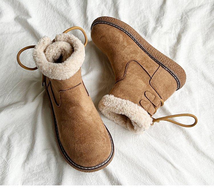 Rear lace-up thick-soled snow boots women's 2024 winter new velvet warm round head Northeast large cotton shoes non-slip short boots