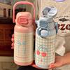 700ML Urocza Termiczna Butelka na Wodę z Kokardką Dla Dziewczynek Przenośny Uchwyt 316 Podwójny Ustnik Outdoor Sporty Słomka Termos Próżniowy Prezent