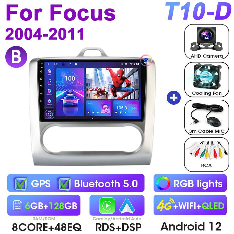 2 Din Android 12 Car Radio For Ford Focus 2 3 Mk2/Mk3 2004-2011 Multimedia Video Player GPS 4G Carplay Auto Stereo RDS Head Unit