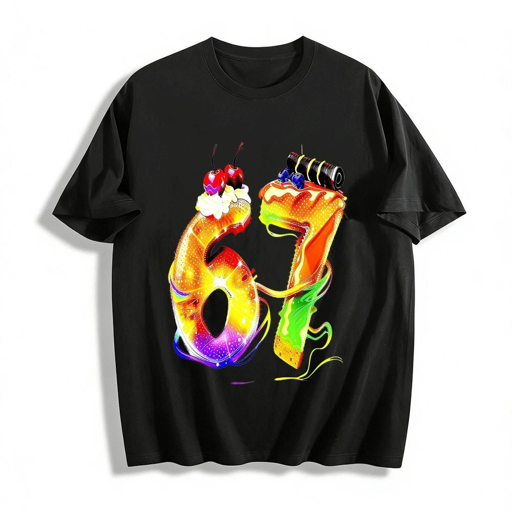 Colorful Dessert Number 67 Graphic Print Casual Short Sleeve Top Pure cotton T-shirt XXS