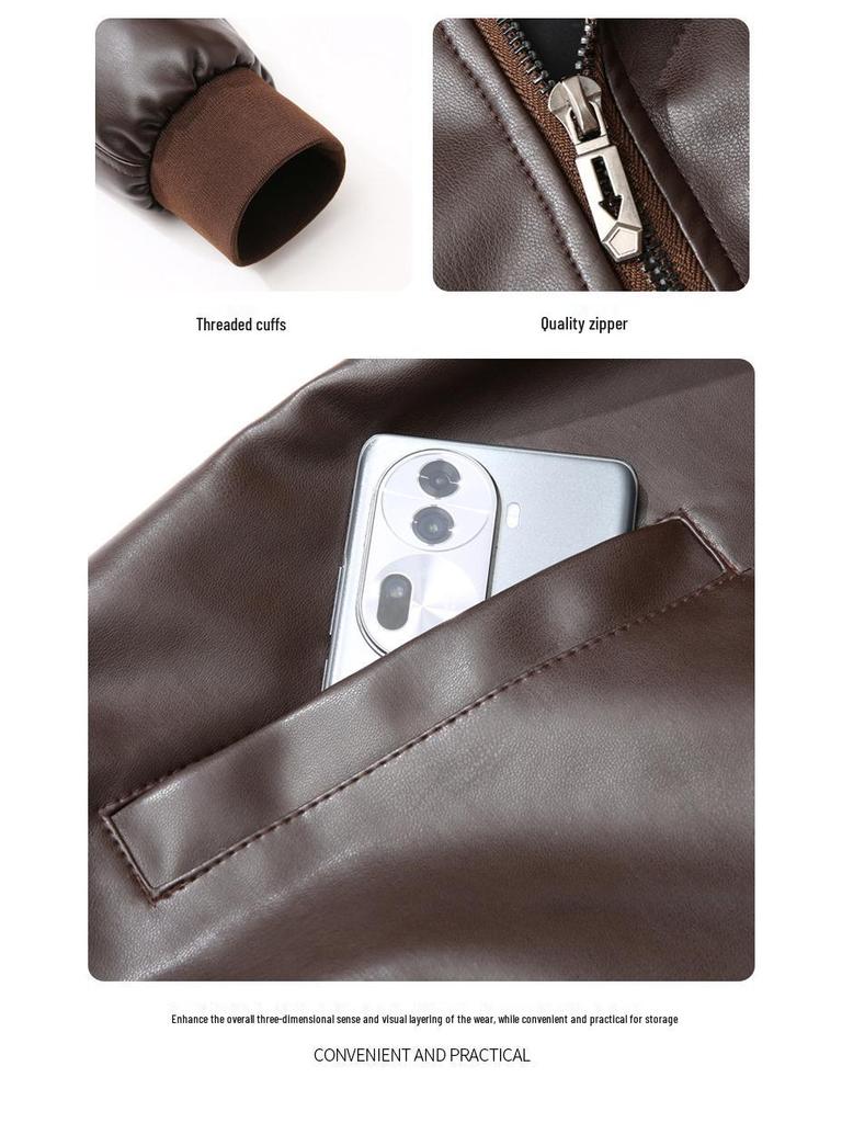Men's Stand Collar Motorcycle Leather Jacket - Spring/Autumn, Casual & Stylish for Teens and Adults.
