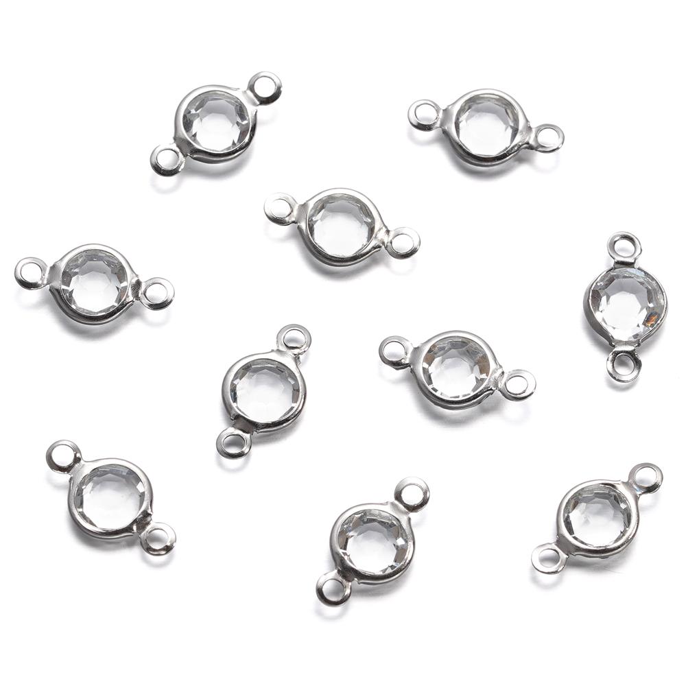 10pcs/lot Stainless Steel Crystal Round Double Ring Pendants for DIY Bracelet Necklace Beads Jewelry Making Accessories