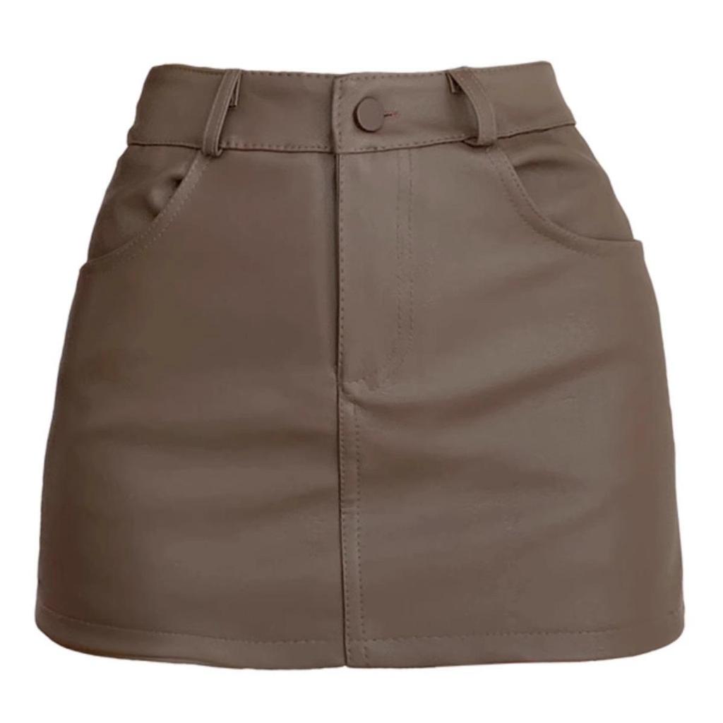 Černá PU kůže Sukně áčkového střihu s vysokým pasem pro ženy - Podzim/Zima 2023, Plus size, Slim fit