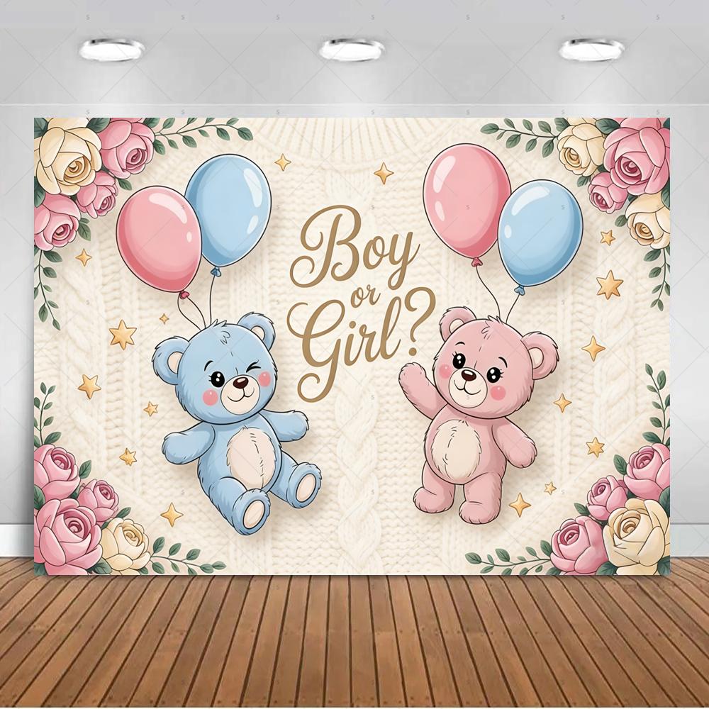The genre Reveal theme backdrop baby party decorations supplies pink blue bear gift banner newborn shower photography4876