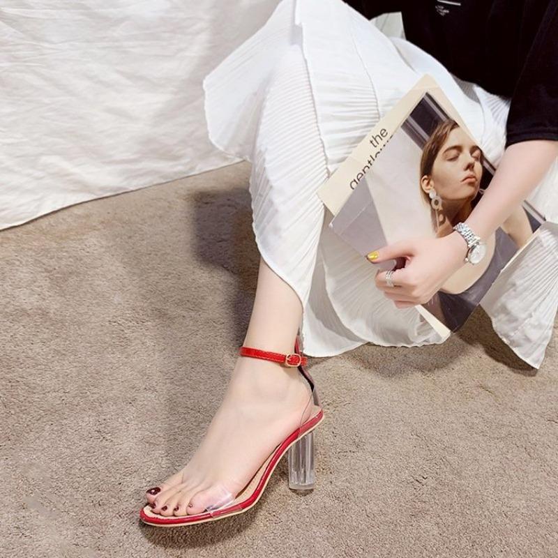 20 summer new women's transparent sandals crystal hundred, with thick heel casual sandals women's high heel women's shoes