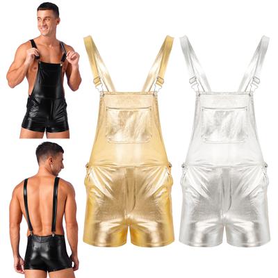 Pánská móda Lesklá kovová náprsenka Overal Krátký Prom Club Rave Festival Oblečení Jazz Hip Hop Pole Dance Shorts