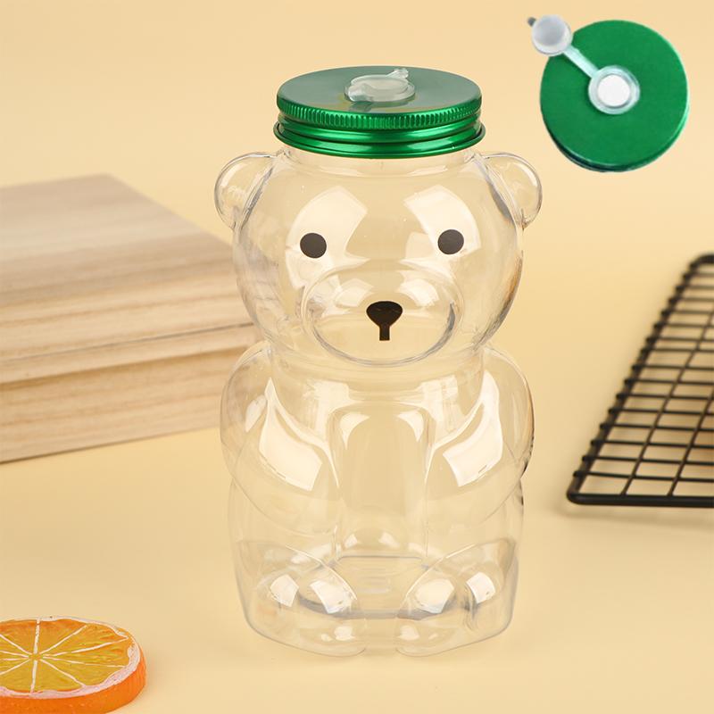 500ml Tragbare Cartoon-Bären Transparente Flaschen Klare Milchtee Kaffee Flasche Für Bubble Tea Saft Milchshake Partyzubehör