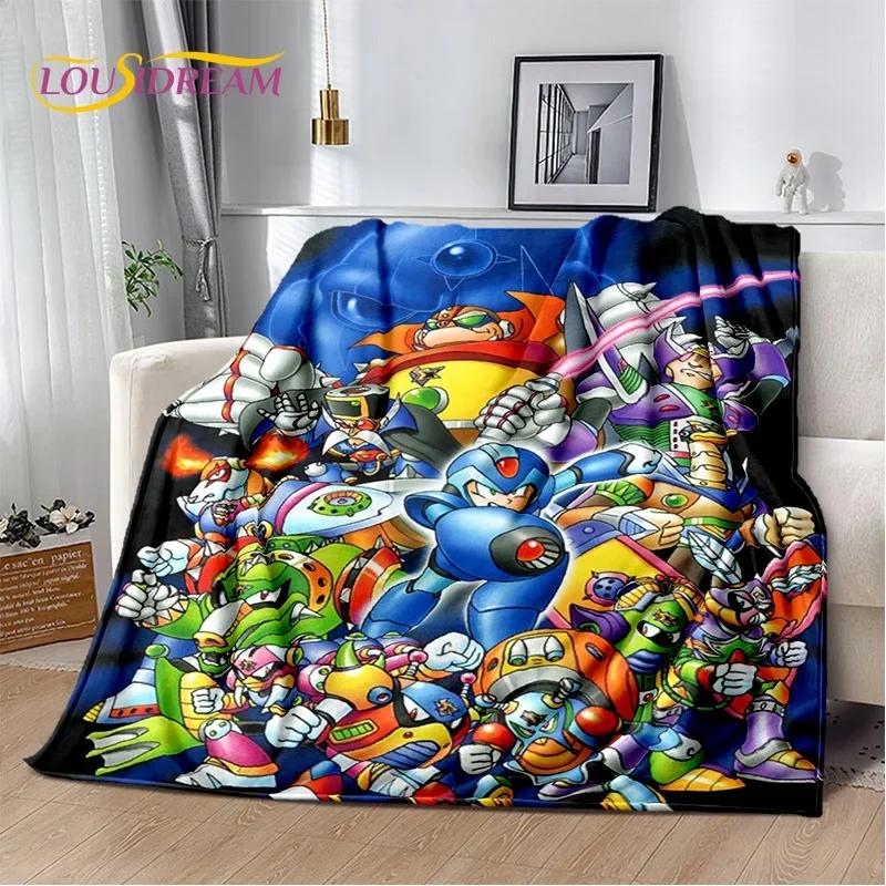 Retro Cartoon Rockman Mega Man Game Soft Flannel Blanket for Beds Bedroom Sofa Picnic,Throw Blanket for Outdoor Leisure Nap Gift