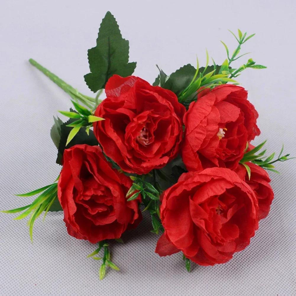 6 Peonies Simulated Flowers Bouquet Artificial Pink Red Flower Wedding Decoration Silk Flowers Fake Floral Home Decoration красный