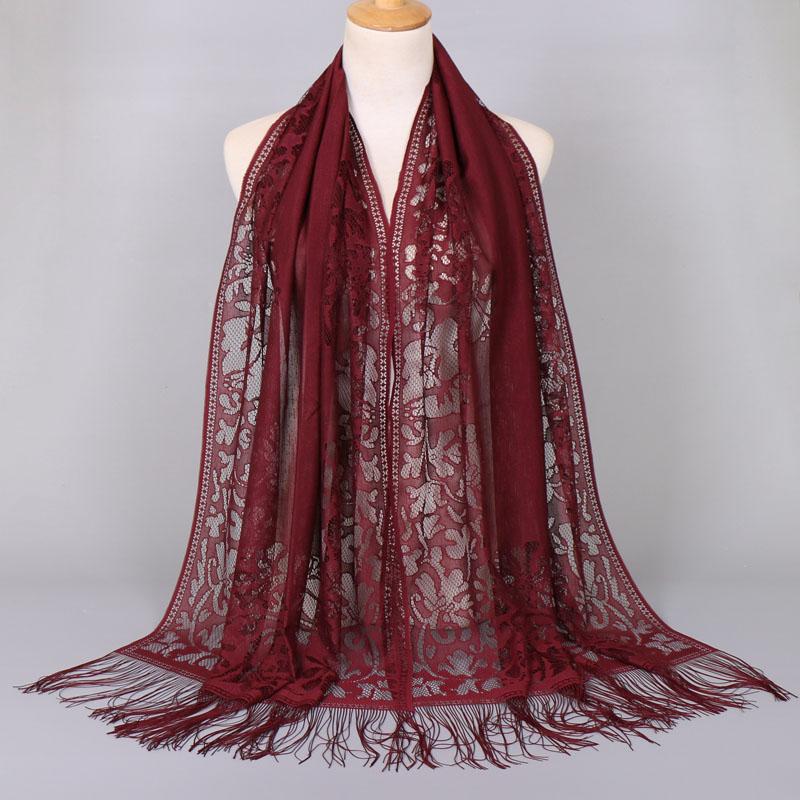 Embroidery Lace Woman'S Veils Church Tassel Long Shawls Hollow Out Muslim Woman Hijabs Elegant Party Shawl Scarves Maxi Wrap