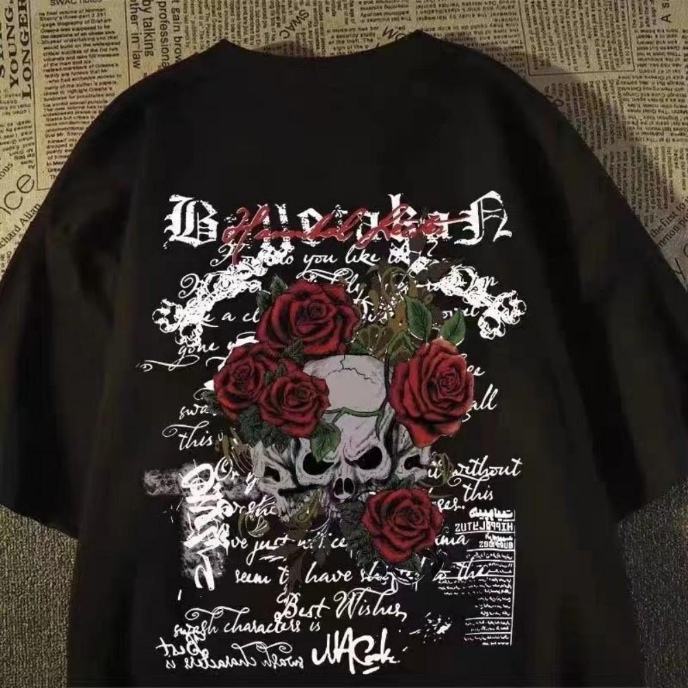 European and American fashion new men's summer skull angel print micro elastic breathable round neck T-shirt outdoor city high s