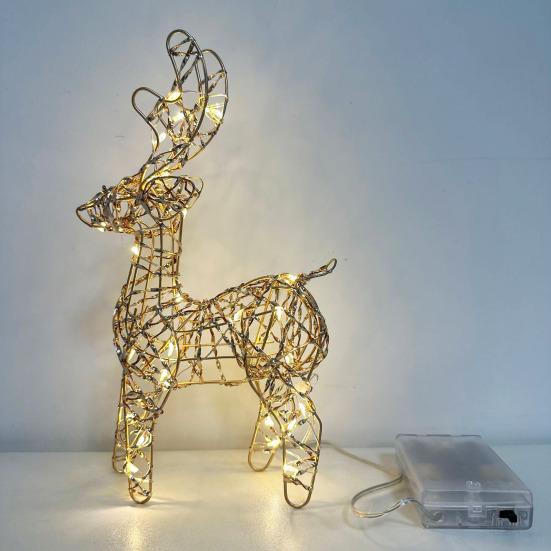 3D Christmas Reindeer Decoration Battery Operated Prelit Iron Reindeer with 30 LED Lights Outdoor Indoor Lighted Standing Deer for Garden Yard Lawn