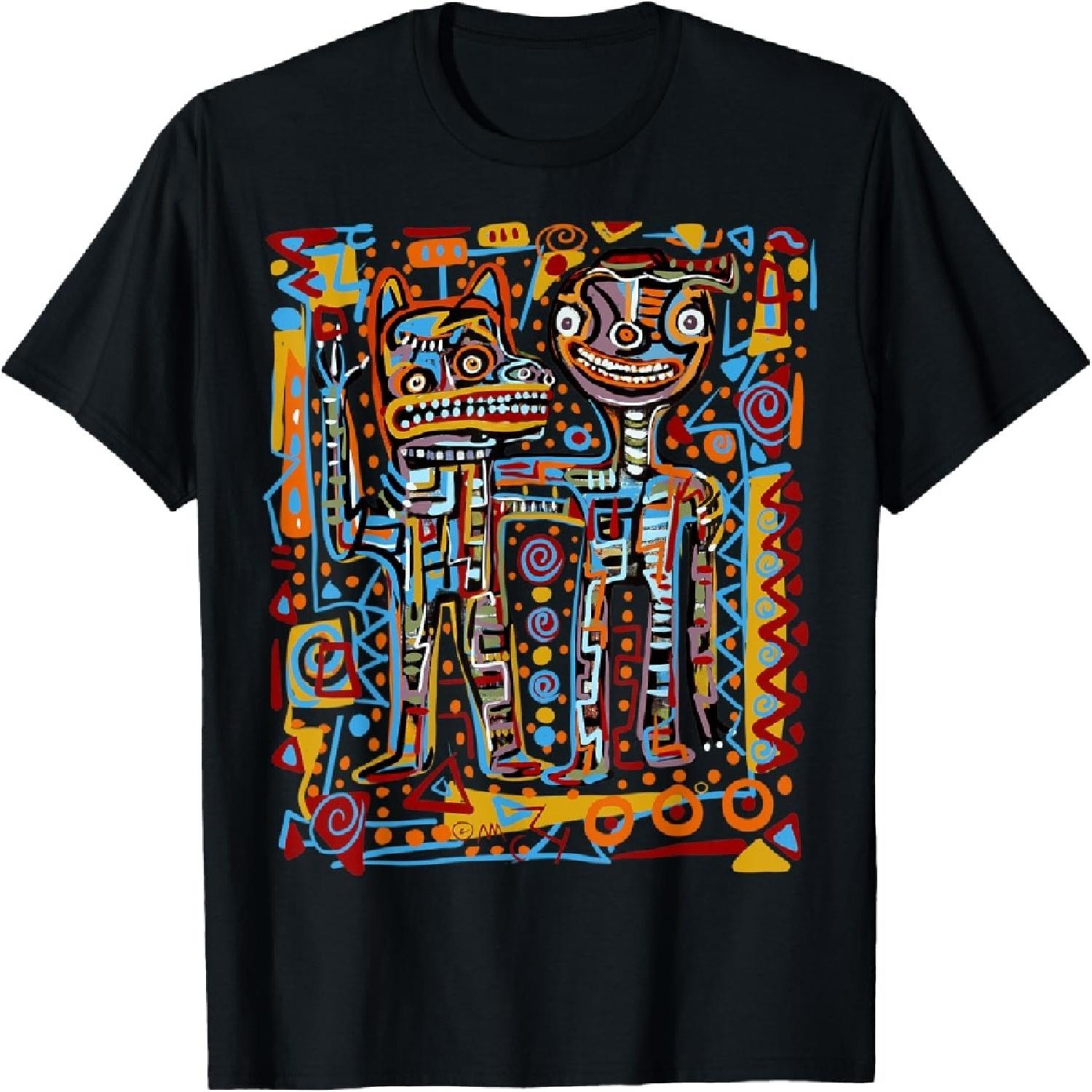 Folk Art Man Dog Tribal Outsider Art Abstract Graffiti T-Shirt XXXXXL разноцветный