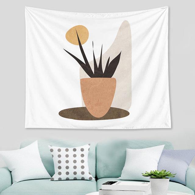 Nordic Abstract Geometric Tropical Plant Print Pattern Tapestry Home Living Room Bedroom Wall Decor Background Cloth Tapestry