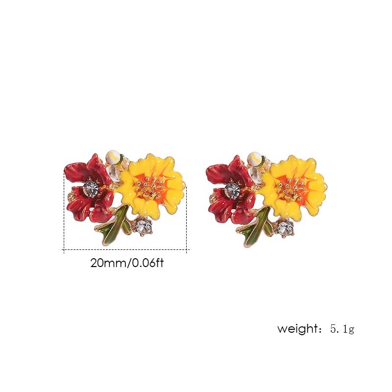Pinkdudu Multicolor Daisy Flower Stud Earrings Alloy Enamel Retro Series Earrings for Women Jewelry Accessories PD352