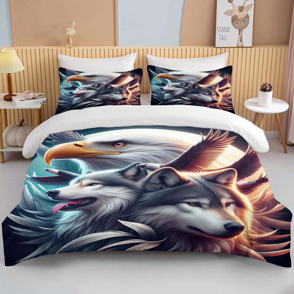 Lion Fox Horse Eagle Wolf   Bedding Set Duvet Cover 1 Duvet Cover 2 Pillowcases Adult and Child Bedding Set Luxury Holiday Gifts