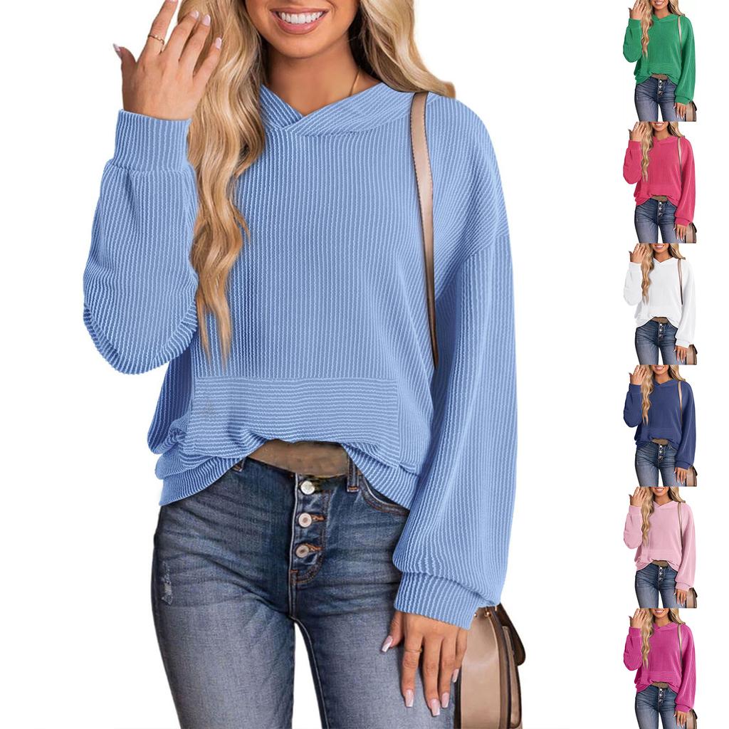 Women's Fashion Loose Twisted Hoodie With Pockets Long Sleeves Solid Color Top