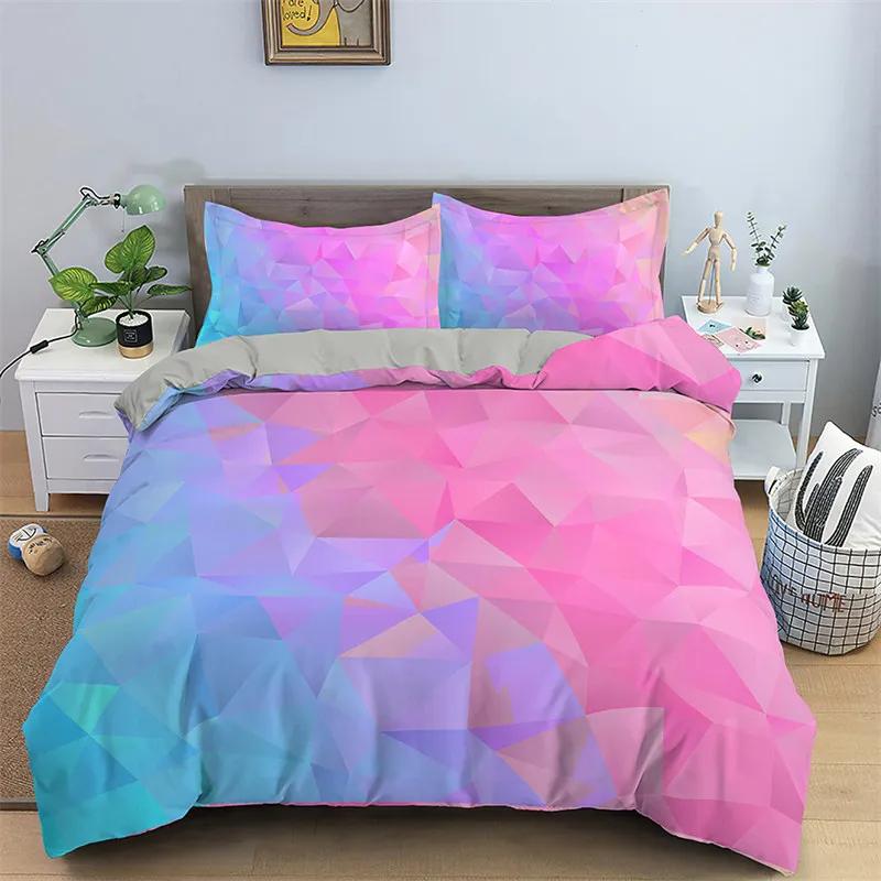 Geometric Duvet Cover King Queen Full Twin Rainbow Hexagon Bedding Set Microfiber Abstract Art Quilt Cover For Kids Girls Teens