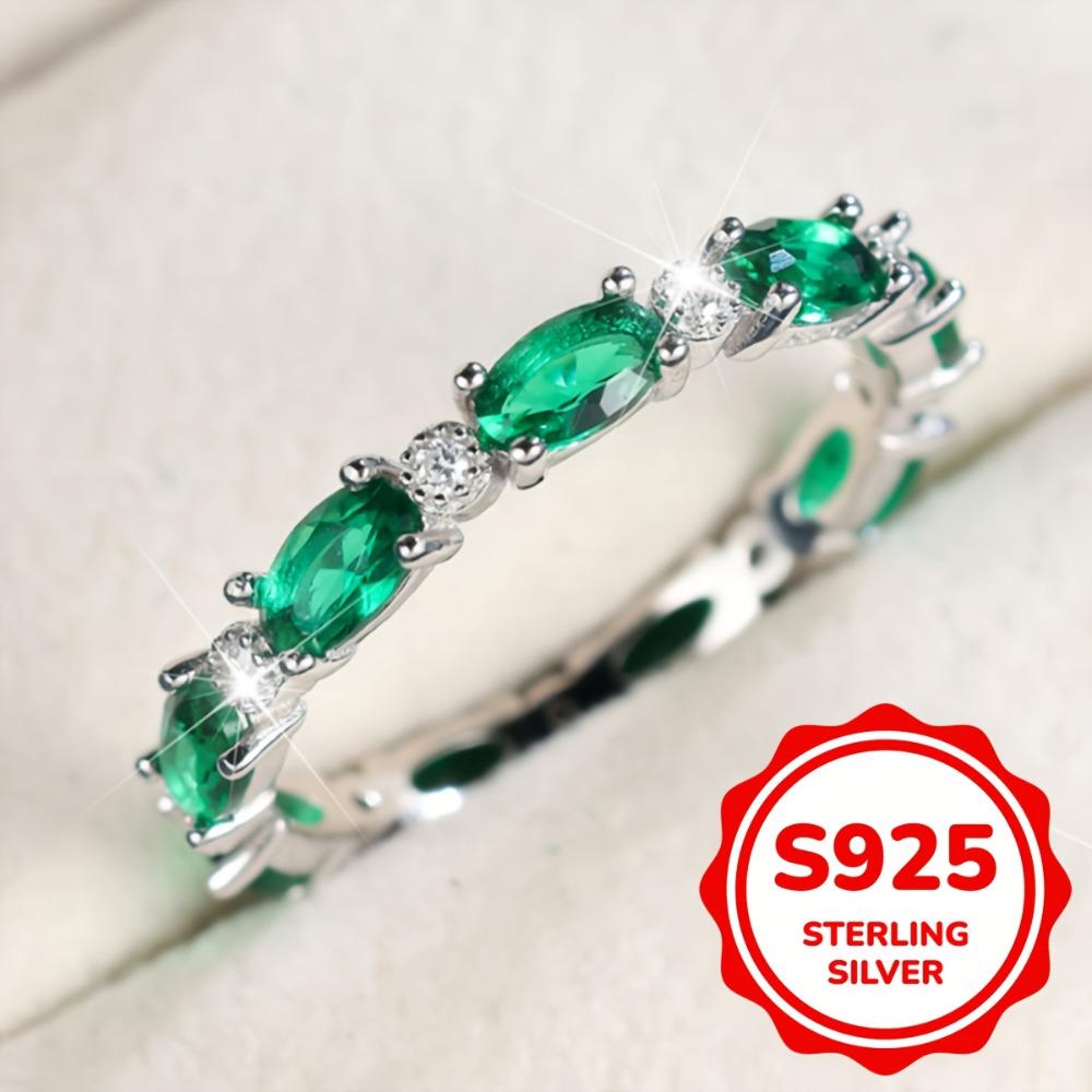 S925 Sterling Silver Elegant Oval Green Zircon Engagement Ring for Women Wedding Band Jewelry Gift