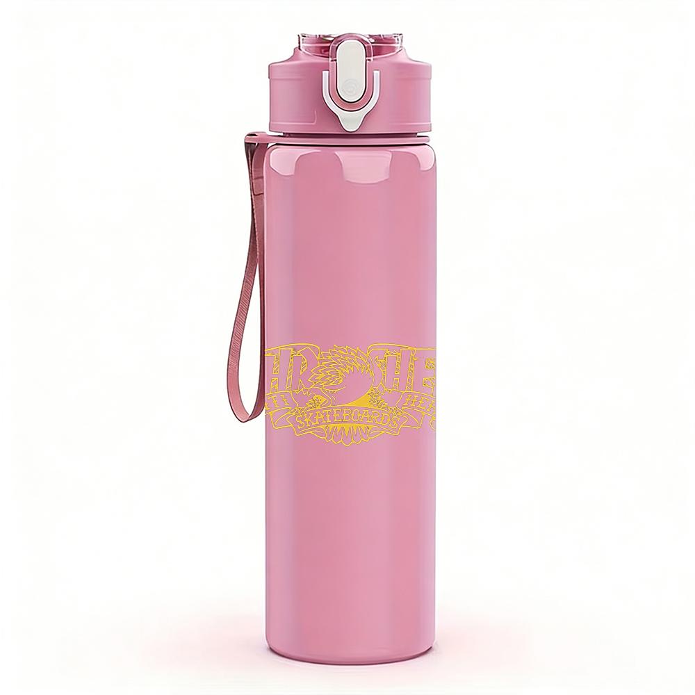 1PC Pale Yellow Minimalist Script Print 750ml colorful plastic sports water bottle leakproof pop up lid with straw for outdoor work home use